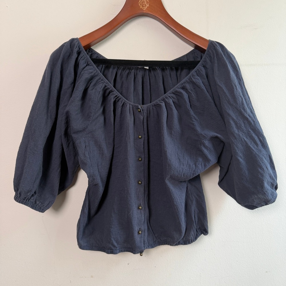 Joie Blouse Casual S Charcoal Grey Boho Gauze Button Front Top